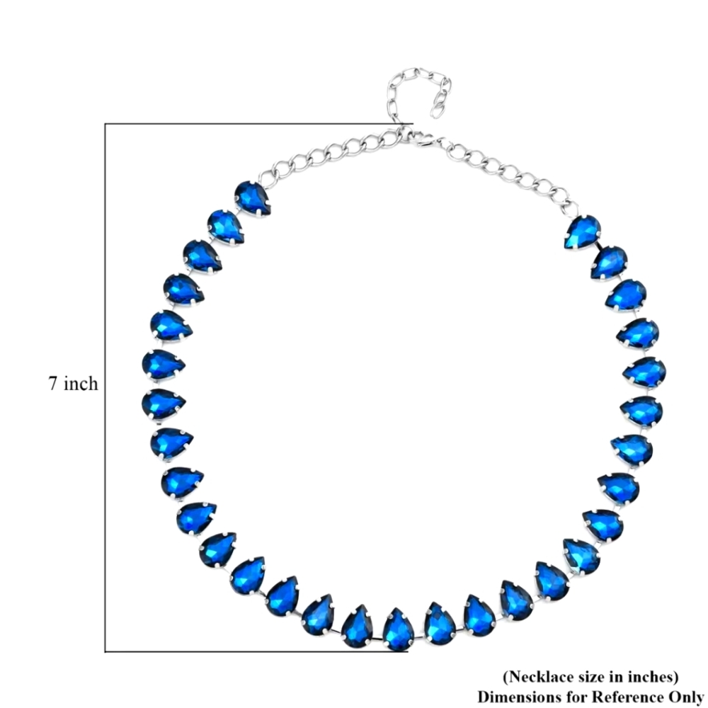 Elegant Blue Glass Tennis Teardrop Necklace